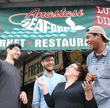 Marc, John, Jeremy outisde Anastasi Seafood with Janet